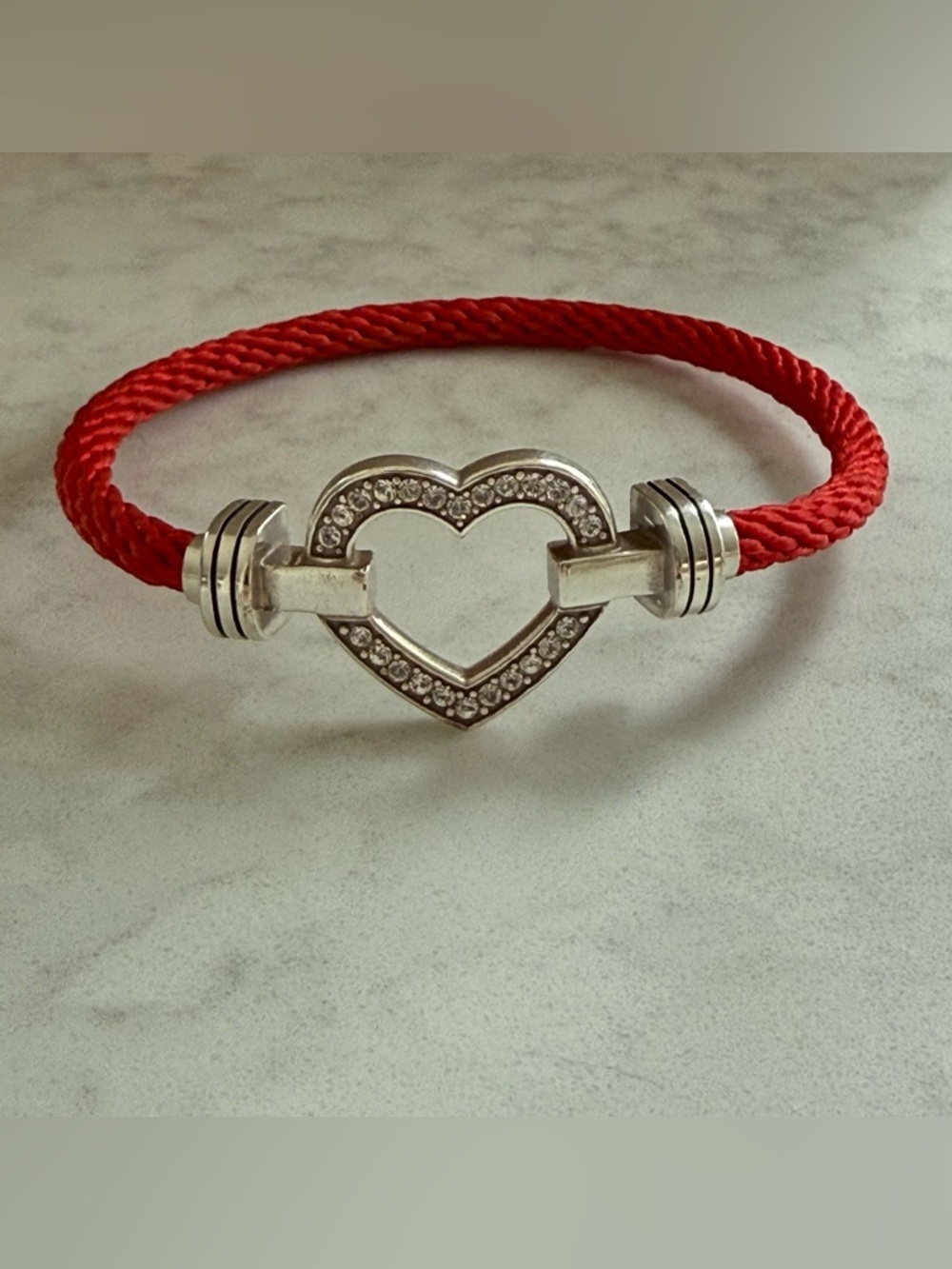 Brighton Color Clique Red Cord Silver Open Heart Crystal Bracelet